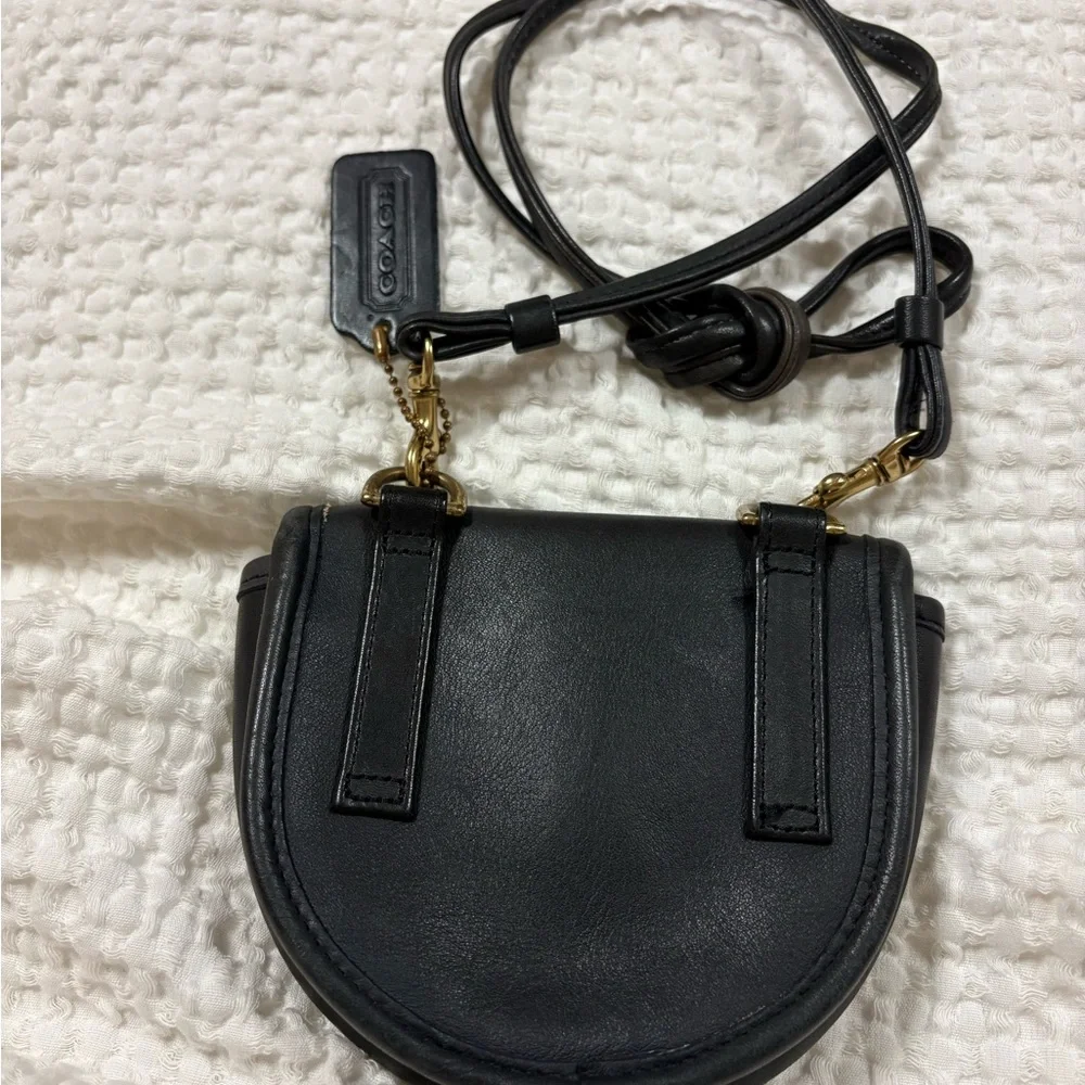 Coach Black Leather Crescent Crossbody with Gold Hardware - Picture 2 of 4